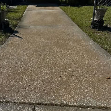 Clean driveway after professional pressure washing - restored appearance